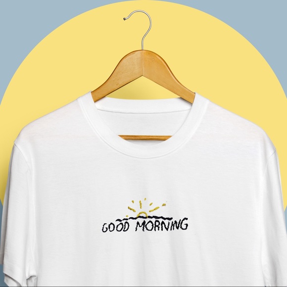 ‘Good Morning’ Handmade Embroidered Tee - Picture 2 of 6